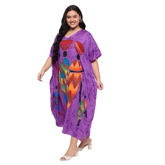 Gypsie Blu Purple Lady Tribal Printed Caftan Dress Party Wear Maxi Dresses - Picture 5 of 8